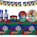Party Decorations for World Cup 2026, 82 PCS Soccer Theme Party Supplies with Thickened Plates, Napkins Set Tablecloth and Banner for Sports Birthday Party, Soccer Decor
