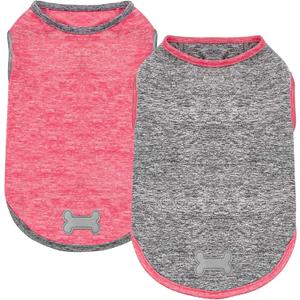 KYEESE 2Pack Dog Shirt, Lightweight Sun Protection Sleeveless Dog T Shirts for Small Medium Dogs, Breathable Pet Reflective Tank Top Summer Dogs Clothes for Outdoor Walking, Coral Red+Grey, XL (X-Large (18-30lbs))