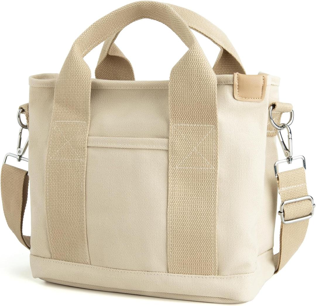 IwIeIaIrI Small Canvas Tote Bag for Women with Zipper and Water Bottle Pocket,Friends Birthday Gifts,Personalized Decoration (Khaki)