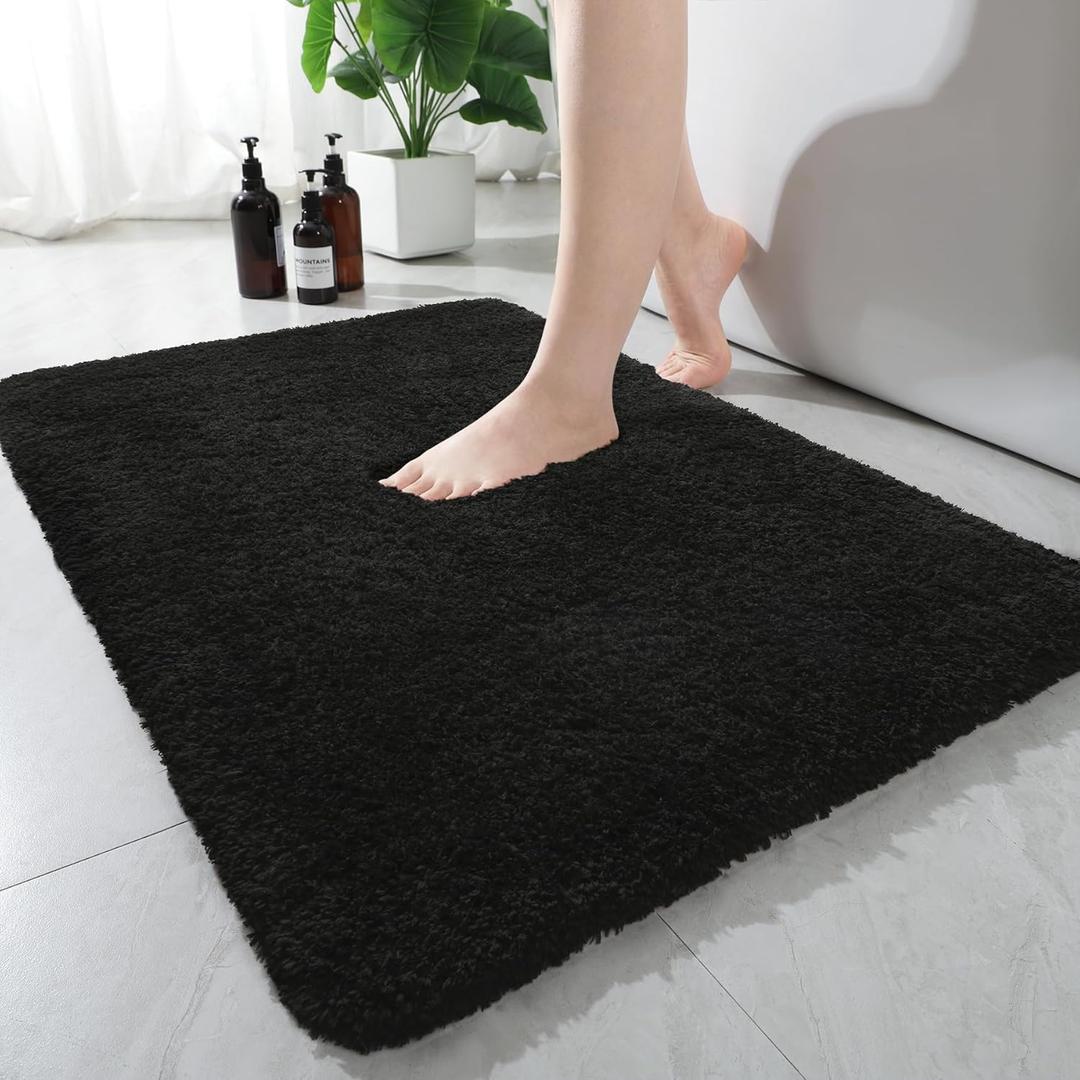 AROGAN Luxury Non Slip Bathroom Rug, Thick Soft and Absorbent Microfiber Bath Mat, Rubber Backing Quick Dry Rugs Carpets, Machine Washable Plush Mats for Shower Floor, Bathroom, 24x36 Inch Black
