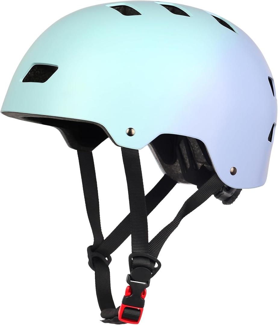 Bike Skateboard Helmet, Adjustable and Multi-Sport for Skate Scooter, 3 Sizes for Adult Youth Kids Toddler (Small, Gradual cyan purple)