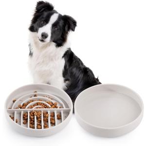 Slow Feeder Bowls Set for Medium Dogs & Puppies - Silicone Non-Slip Food & Water Bowls, Promotes Healthy Digestion, Dishwasher & Microwave Safe, 2 & 5 Cups (Gray)