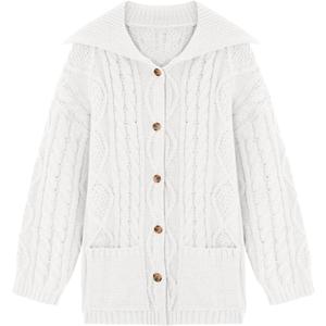 Saodimallsu Womens Cable Knit Cardigan Sweaters Fall Oversized Long Sleeve Button Open Front Knit Sweater Coats (XX-Large, White)