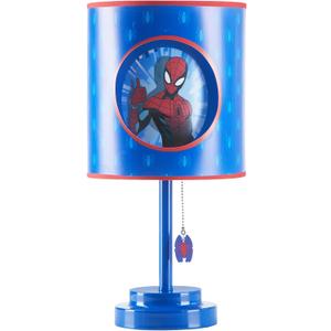 Marvel Spider-Man Table Lamp,2-Layer Cut Out Shade with Themed Print, Stick Lamp with Figural Pull Chain for Kids Bedroom or Playroom Decor
