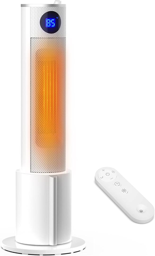 Space Heater with Humidifier - Portable Tower Heaters for Indoor Use, Remote, Adjustable Thermostat, 3 Heat Modes, Multiple Safety Protection, 12H Timer, Quiet Electric Heater for Bedroom