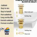 Brass Freestanding Tub Drain, Pop Up Freestanding Tub Drain Plug, Fits Most Freestanding Tub Drain Kits (Brushed Gold)