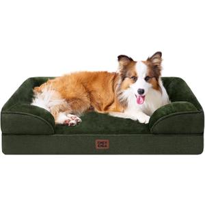 EHEYCIGA Orthopedic Dog Beds for Large Dogs, Waterproof Memory Foam Large Dog Bed with Sides, Non-Slip Bottom and Egg-Crate Foam Pet Couch Bed with Washable Removable Cover, Dark Green