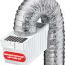 Deflecto LTF Indoor Dryer Vent Lint Trap Kit  Energy-Efficient Venting Solution with Supurr-Flex Flexible Duct, Plastic Lint Reservoir and Secure Clamps for Electric Dryers |Pack of 1 - White/Silver
