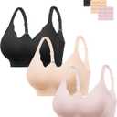 HBselect Jelly Bras for Women No Underwire 3PCS Comfort Wireless Push Up Bras Seamless Scalloped Lift Everyday Bralettes (Medium, Black/Skin/Pink)