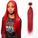 Red 15A Straight Bundles Human Hair 100% human hair bundles Single Bundle straight Human Hair Ombre Straight Bundles 100% Unprocessed Brazilian Remy Virgin Hair Red 12 inch