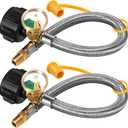 18 inch RV Propane Hoses with Gauge (Packs of 2), Stainless Steel Braided Camper Tank Hose,Rv lp Gas Hoses Connector for Standard Two-Stage Regulator, 40Lb 250PSI, 1/4 NPT /QCC1 Fittings