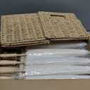 24 Pack Paper Umbrellas for Weddings 23.6 Inch White Paper Parasols for Guests with Woven Storage Basket and Photo Frame for Wedding Anniversary Parties Bridal Showers Party