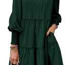 Imily Bela Womens Fall Long Sleeve Tunic Dress Casual V Neck Loose Ruffle Tiered Dress, Dark Green, L