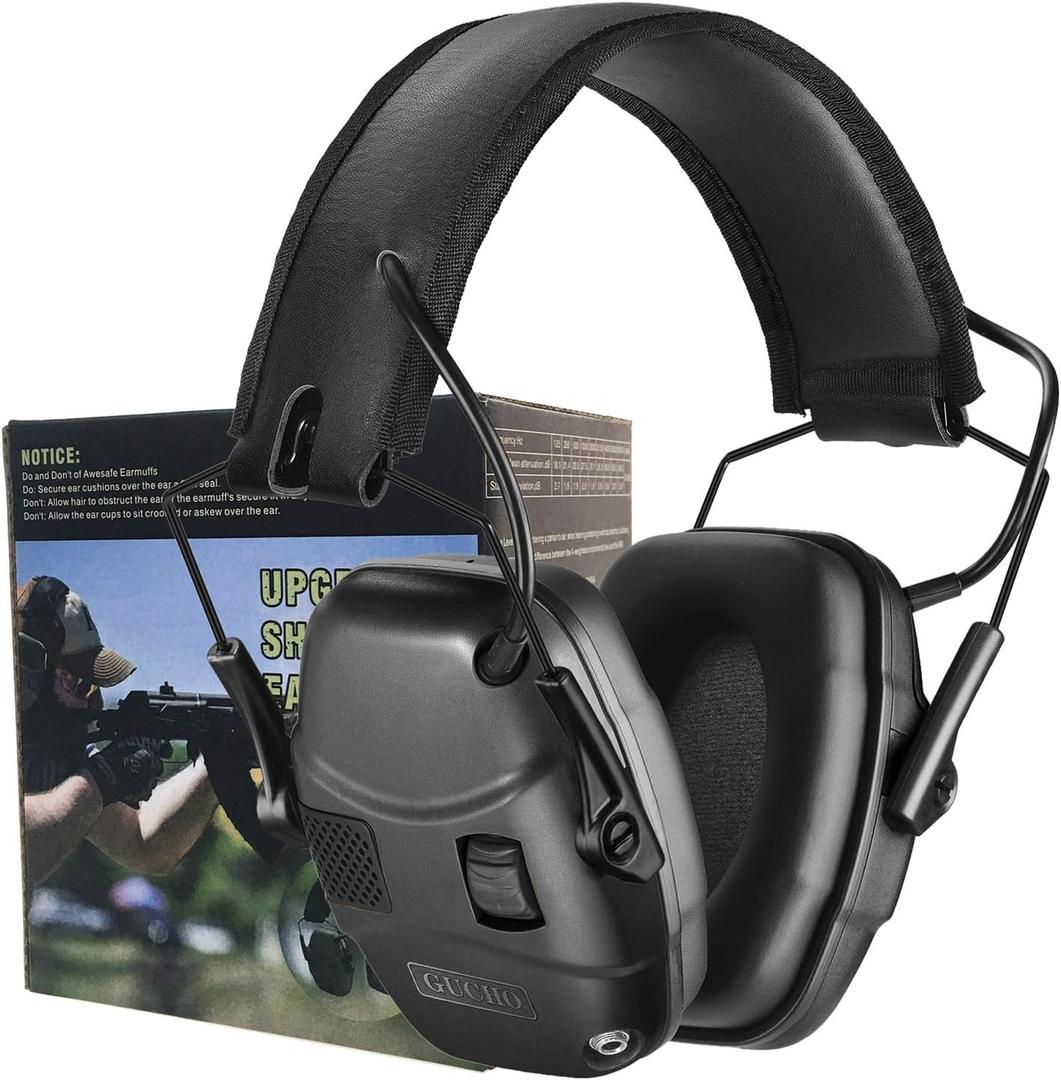 GUCHO Hearing Protection Ear Muffs,Shooting Range Ear Protection for Hunting Mowing (Dark-black)