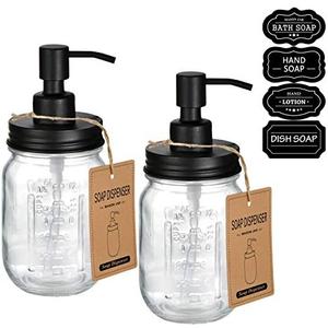 Amolliar Mason Jar Liquid Soap Dispenser -Rustproof Stainless Steel Replacement - Farmhouse Decor for Kitchen/Bathroom,Liquid Soap Pumps for Hand Soap,Dish Soap,Lotions/Black-1 Pack