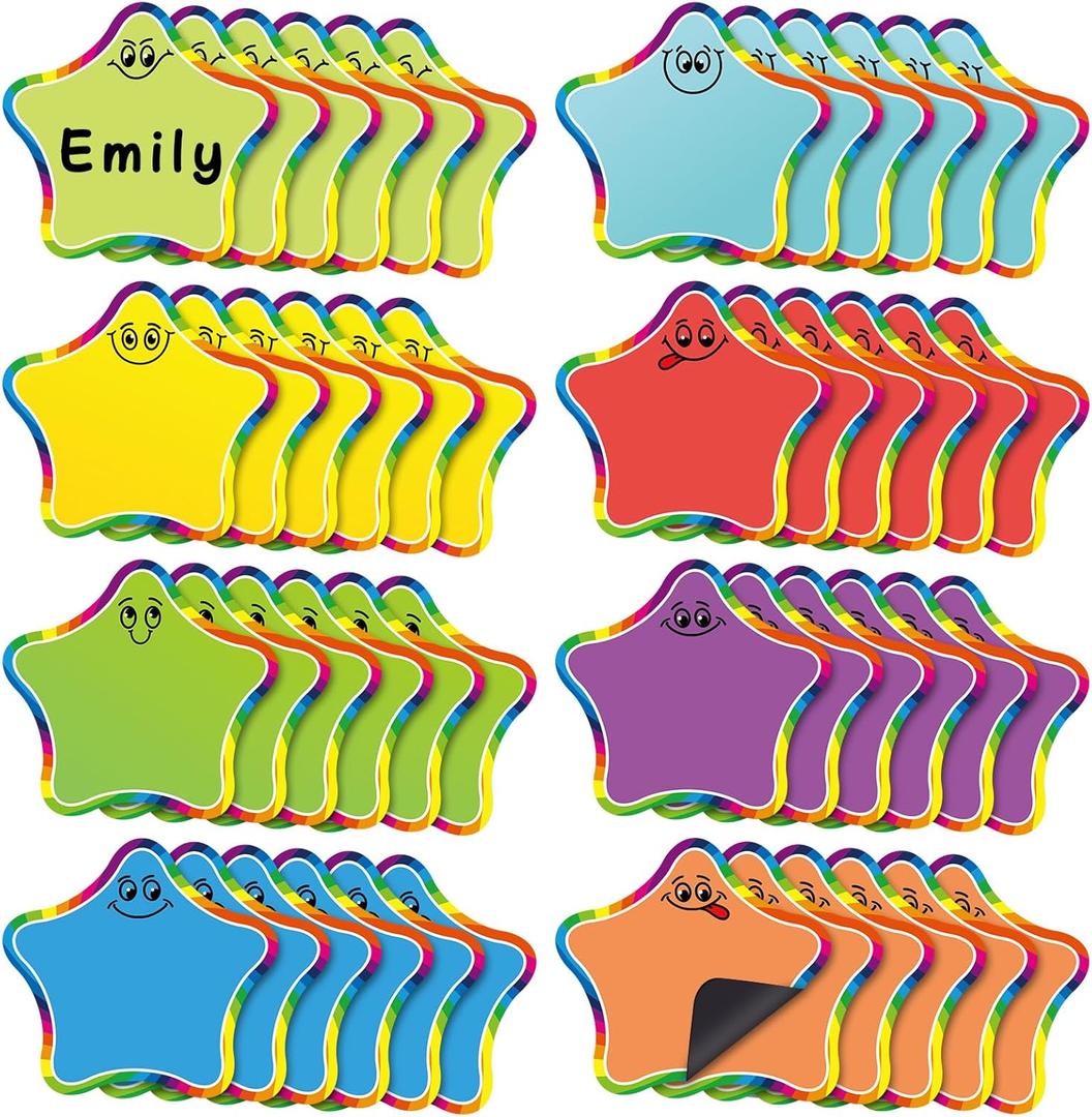 Resurhang 48 Pcs Magnetic Dry Erase Labels Magnetic Name Tags Plates Star Shaped Writable Tag Locker Name Plates Dry Erase Stickers Labels for Classroom School Bus Teacher Student Whiteboards