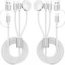 2Pack White-Upgraded 3 in 2 USB C Cable for Watch Charger Phone Charger USB C Multi Fast Charging Cable Compatible with Watch Ultra/SE/10/9/8/7/6/5/4/3/2/1 & Phone 16/15/14/Galaxy S23-4FT