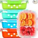 CZUMJJ Divided Glass Storage Containers with Silicone Sleeve for Lunch, Glass Meal Prep Containers 2 Compartment with Lids (5 Pack, 34oz), LeakProof Portion Control Food Containers, Dishwasher Safe