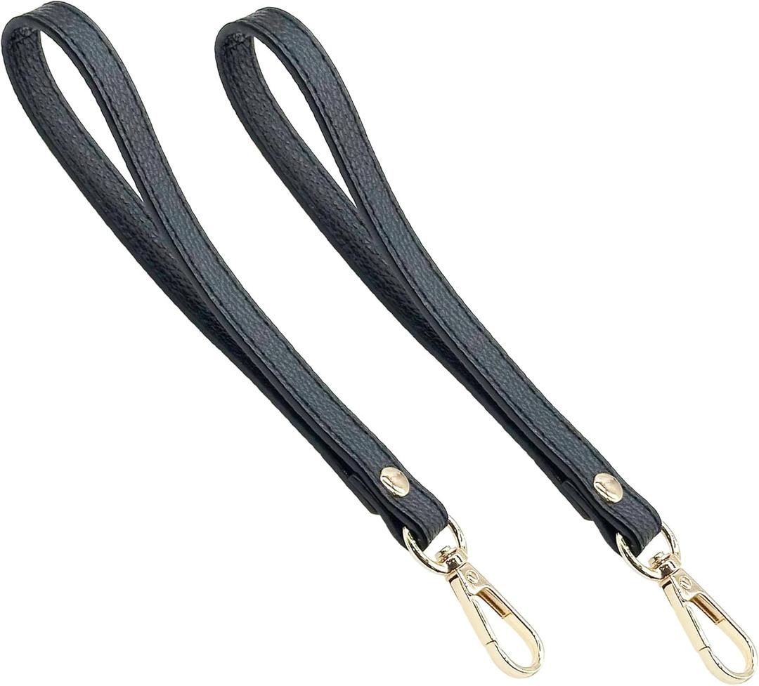 Yayatty 2 PCS Leather Wristlet Strap, 20cm/7.87" Long Wrist Lanyard, Keychain Hand Strap for Wallet Purse Clutch, Keychain Bag DIY (Gold Black)