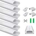W LightingWill LED Aluminum Profile Channel 6-Pack 3.3ft/1Meter Silver U-Shape Diffuser With Milky White Cover, End Caps, Mounting Clips, Aluminum Extrusion