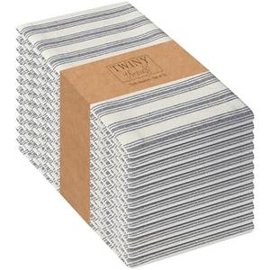 TWINY threads Stripe Cloth Napkins 100% Cotton Set of 12 Rustic Farmhouse Napkin Washable Hotel Quality Dinner Napkins for Home, Restaurant, Wedding - Navy