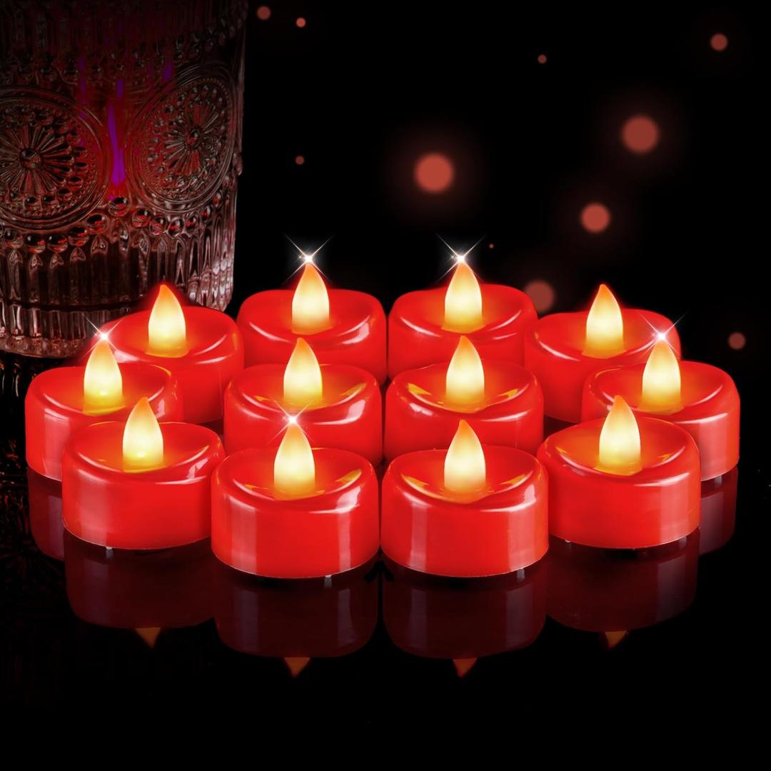 5plots Flameless Candles, 50Pcs Tea Lights Candles Battery Operated, Flameless Tealight Candles, Electric Tea Lights Votive Candles - Red - 1.5" x 1.25"- No Flicker