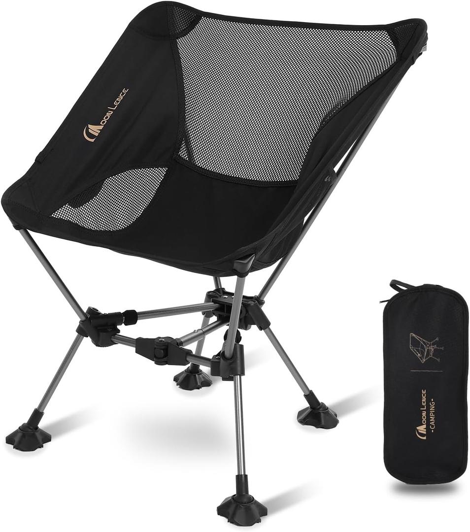 MOON LENCE Portable Camping Chair Backpacking Chair - The 4th Generation Ultralight Folding Chair - Compact, Lightweight Foldable Chairs for Hiking Mountaineering, Beach (Black-Plus)