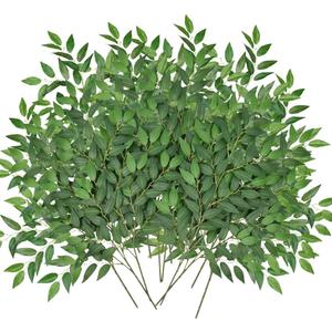 Artificial Italian Ruscus Greenery Stems, 24pcs Faux Green Leaf Garland Branches 26in Hanging Greenery Spray for Wedding Bouquet,Arch,Table Centerpieces and Home Decor