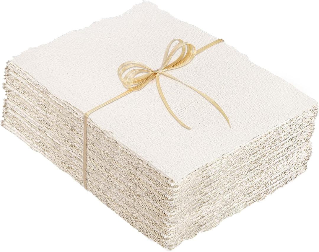 100 Sheets Watercolor Paper 5 x 7inch, 300 GSM Deckled Edge Paper Rough/Textured Handmade Paper for Watercolors, Wedding Invitations, Cards, Crafts