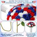 72 Pcs 4th of July Artificial Roses, Red, White, Blue Patriotic Silk Roses for Independence Day, Home Cemetery Decor, Realistic Faux Flowers with Stems(20 inch Bouquet, Indoor/Outdoor Use)