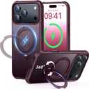 360 Spin Magnetic Stand (Pro-Version) for iPhone 17 Pro Max Case (Compatible with MagSafe) [Military Drop Protection] Matte Translucent Shockproof Protective Phone Case 6.9'', Red