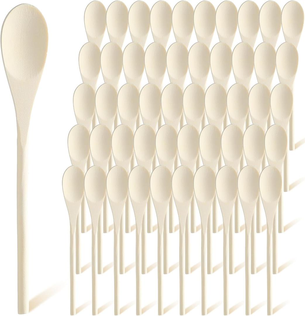 50 Pcs 10 Inch Wooden Spoons Bulk for Cooking Handle Long Wooden Spoons Stirring Spoons Oval Wood Mixing Spoons for Baking Mixing Serving Stirring Cooking Tasting Crafts