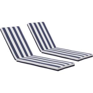 Only choice 2 Pcs Set Outdoor Lounge Chair Cushions Patio Chaise Lounge Replacement Cushions Furniture Seat Cushions (Blue+White Stripes-2 pcs), 74.4"x 22.05"x 2.76"