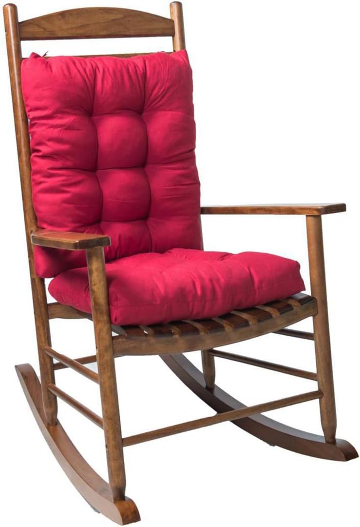 Rocking Chair Cushion with Ties, Wine Red Thick Chair Pads for Home and Kitchen,Tufted Non Slip 2 Pices Back and Seat Pad for Indoor Outdoor, Red