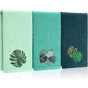 3 Pack Tropical Palm Leaves Hand Towels for Bathroom 100% Cotton Embroidered Bathroom Towels 13.78 x 29.53 Inch Beach Hand Towels Absorbent Soft Cotton Towel (Green, Monstera Leaves) 3 Pack Tropical Palm Leaves Hand Towels for Bathroom 100% Cotton Embroidered Bathroom Towels 13.78 x 29.53 Inch Beach Hand Towels Absorbent Soft Cotton Towel (Green, Monstera Leaves)