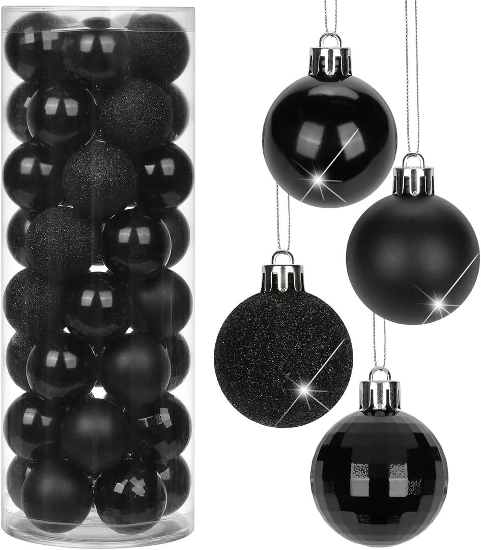 1.57" Black Christmas Balls Ornaments 40 Pcs Shatterproof Christmas Ornaments Set Halloween Balls Ornaments Black Ornament for Xmas Tree Holiday Party