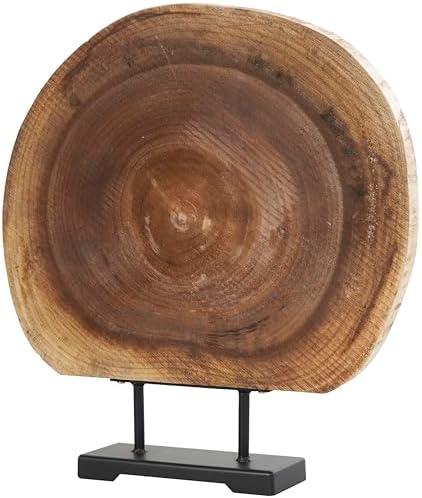 Deco 79 Wood Tree Handmade Decorative Sculpture Circular Slab Home Decor Statue with Black Metal Base, Accent Figurine 21" x 4" x 23", Brown