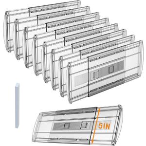 8 Pack Adjustable Drawer Dividers for Clothes,5" High Expandable From 13-21" Clear Drawer Organizers, PC Plastic Separators for Dresser/Bedroom/Bathroom/Kitchen/Office Storage