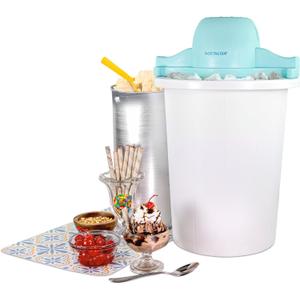 Nostalgia Electric Ice Cream Maker  Parlor Style, Old Fashioned Soft Serve Ice Cream Machine Makes Frozen Yogurt or Gelato in Minutes - Fun Kitchen Appliance  Blue & White - 6 Quart