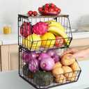 2 Tier Stackable Wall Mounted Hanging Basket, Fruit Basket for Kitchen Counter, Storage Bin with Wood Lid, Onion Storage, Fruit and Vegetable Storage, Countertop Organizer