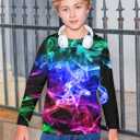 Boys Size 14 Shirts Teen, Little kid Neon Graphic Tees Fashion Colourful Clothes Smoke 3D Print T-Shirt Girls Long Sleeve Shirts 13-14 Kids Fall Home Wear Hip Hop Purple Tops