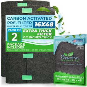 Breathe Naturally Universal Cut To Fit Activated Carbon Air Filter - Replacement Charcoal Air Filters - Carbon Filter Sheet for Air Purifier, Vent Filters & More - Made in USA (Pack of 2, 16x48)