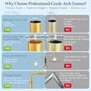 8.2FT Square Wedding Arch Backdrop Stand, Balloon Arch Stand, Metal Gold Backdrop Adjustable Stand Heavy Duty, Extra 2 Clamps Change Over The Table Rod Stand for Party Decoration, Garden Trellis Frame