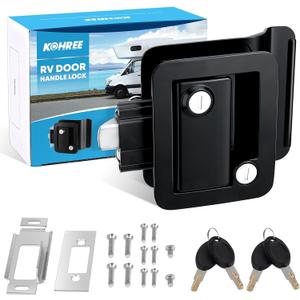 Kohree Upgraded RV Door Lock Replacement with Paddle Deadbolt, 100% Zinc Alloy, Camper Door Handle Latch, RV Enclosed Travel Trailer Entry Door Lock with Keys for Camper Horse Trailer Cargo, Black (1 Pack)
