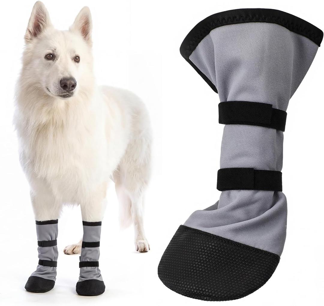 2 Pcs Dog Paw Wound Recovery Boots Non-Slip Dog Protector Boots for Injured Paw Breathable Soft Pet Shoes for Wound Care Outdoor Walking(L,Gray)