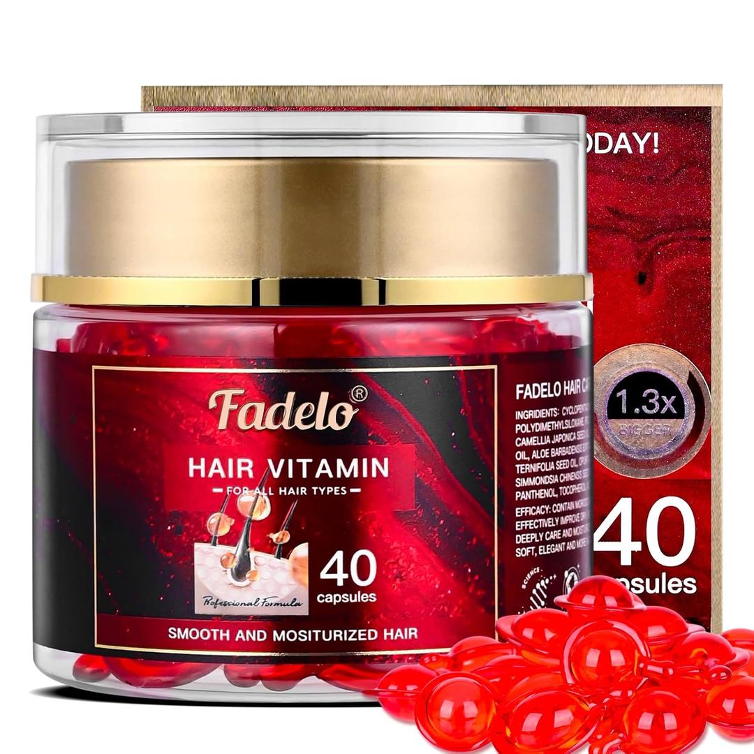 Hair Vitamins Capsule - Rich in Vitamin A C E and Pro B5 - No Rinse Serum for Frizzy and Dry Damaged Hair - Enhanced Argan/Macadamia/Avocado Oils - 1.3x Design for Long Hair