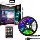 Monster 6.5 ft Multi-Color Sound Reactive LED Light Strip, Smooth Fit to Any Space, TVs, Computers, Kitchens, Bedrooms, Customizable Settings, Remote Control, USB-Powered, Easy DIY Installation