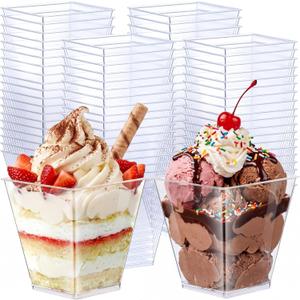 Zubebe 100 Pack 8 Oz Square Plastic Cups, Appetizer Dessert Cups Clear Plastic Disposable Small Tumbler for Ice Cream, Fruit Puddings, Desserts, Appetizers Wedding Party Catering Supplies
