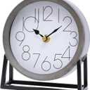 Modern Silvery Table Clock on Stand  Decorative Desk & Shelf Mantel, Farmhouse Non-Ticking, Home Dcor for Living Room, Bedroom, Bedside, Office  Elegant Gift (Silvery)