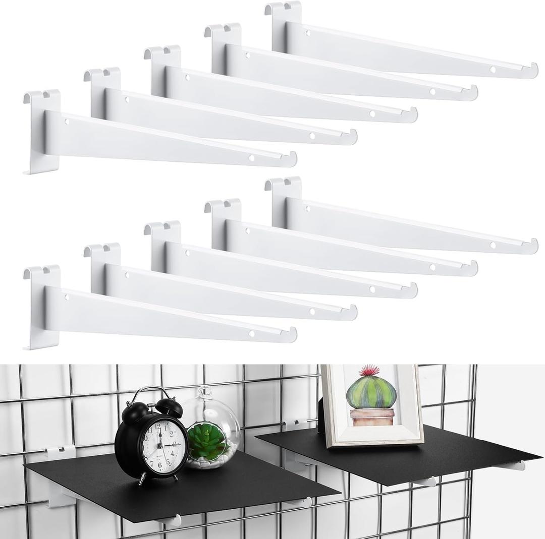 Blulu 10 Pcs 12" Gridwall Knife Shelf Bracket with Lip Metal Wire Gridwall Brackets Hooks Grid Wall Panels Hanger Heavy Duty Shelf Grid Wall Accessories for Home Business Boutique Display (White)